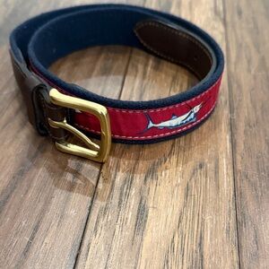 Vineyard Vines Red Marlin Belt with Navy Trim and Gold Buckle